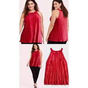 Torrid Red Pleated Crushed Velvet Halter Top Sleeveless Blouse Plus Size 4 4X